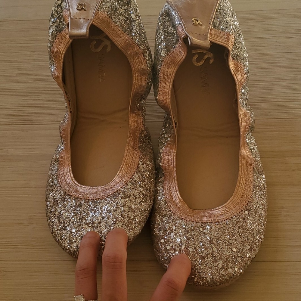 Yosi Samra serena rose gold glitter flats